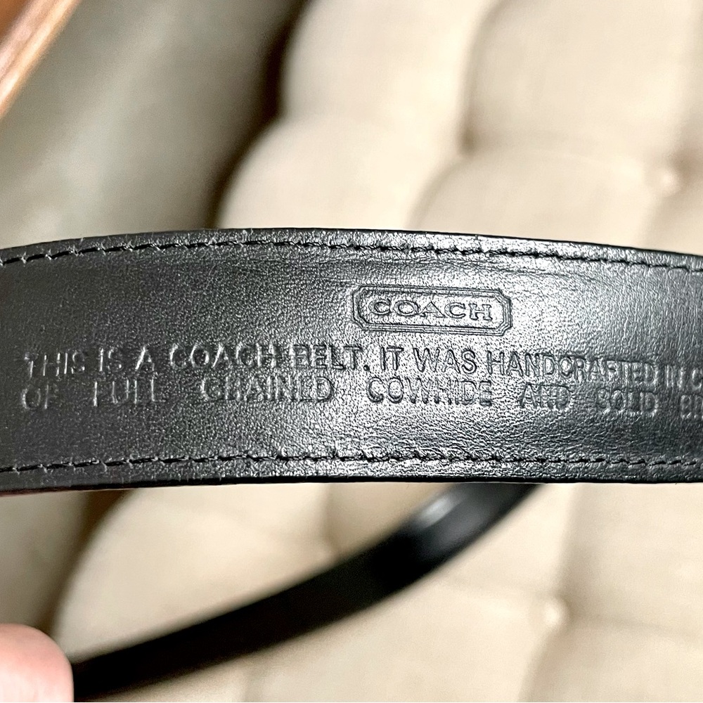 Black Leather COACH Belt 36” Braid Detail Brass Buckle - Picture 4 of 8